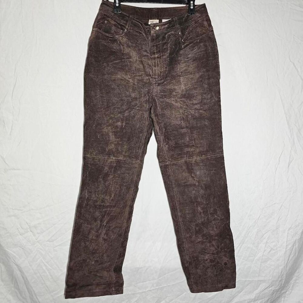 Vintage 90s brown suede genuine leather straight leg pants